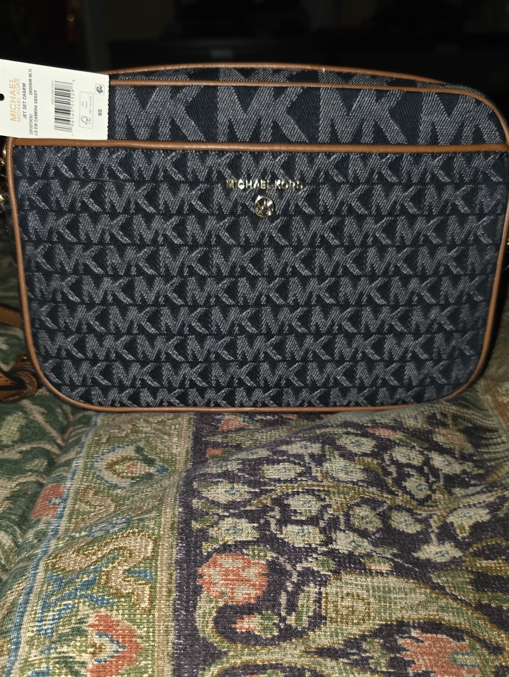 Michael Kors Navy and Brown Signature Crossbody Messenger NWT